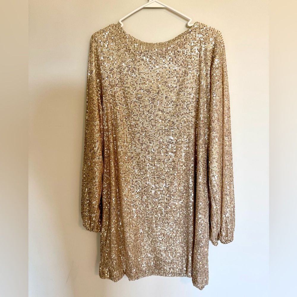 NWOT Z Supply Champagne Gold Sequin Mini Dress - Picture 6 of 6